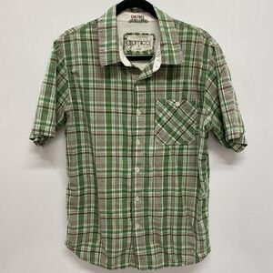 Gramicci Green Plaid Cotton Men's M Button Short Sleeve Shirt Hiking Climbing